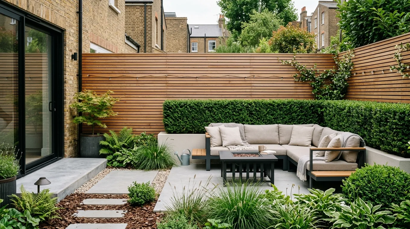 Modern Urban Fence With Horizontal Wooden Slats